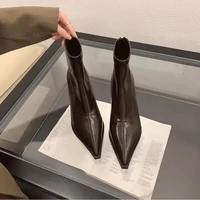 2025 nouvelles bottines pour femmes Sexy bout pointu femme bottes courtes mode casual dames mince bottes à talons hauts couleur unie Stiletto 5