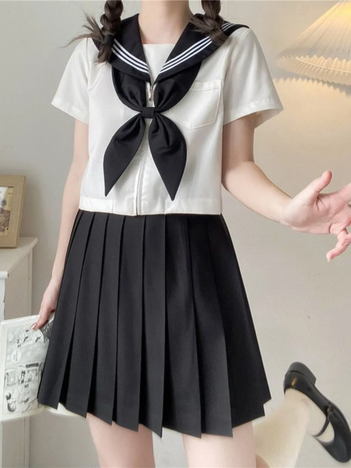 plus Size orm Set ort Sve Sailor Outfit Middenzomer Student Class orm Bla White Fat MM200 Pou Speciale maat