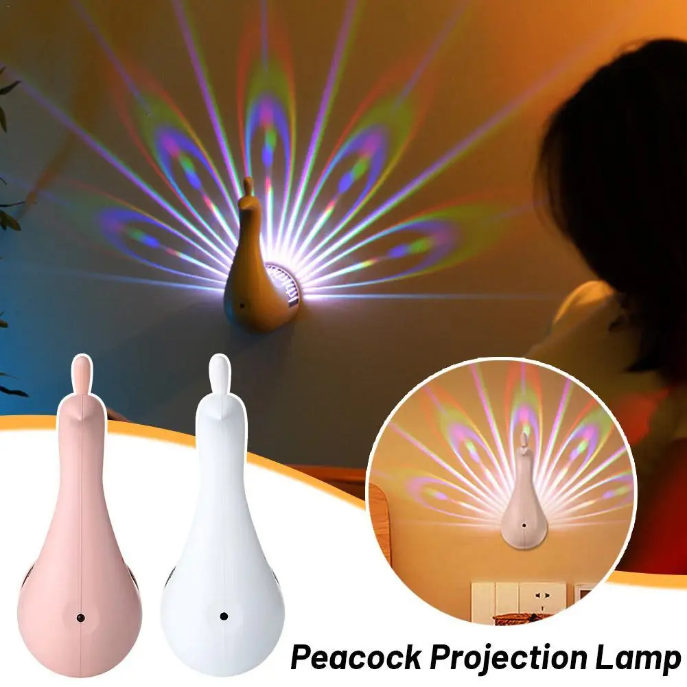 LED Peacock Projection Lamp Dimmable Remote Timer Atmosphere Lamp For Home Bedroom Bedside Wall Decor 12 Color Sleep Night Light