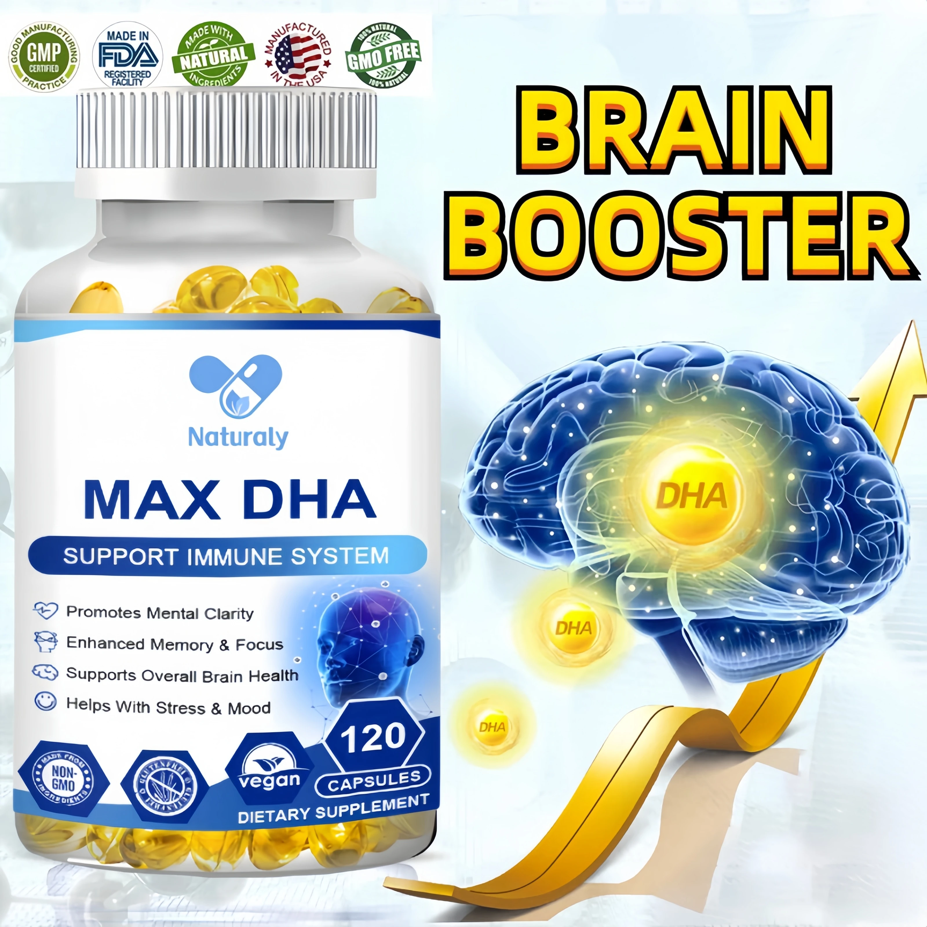 

MAX DHA Brain Supplement-Promotes Brain Health, Enhances Focus, Memory and Mental, IQ, Improves Thinking Skills