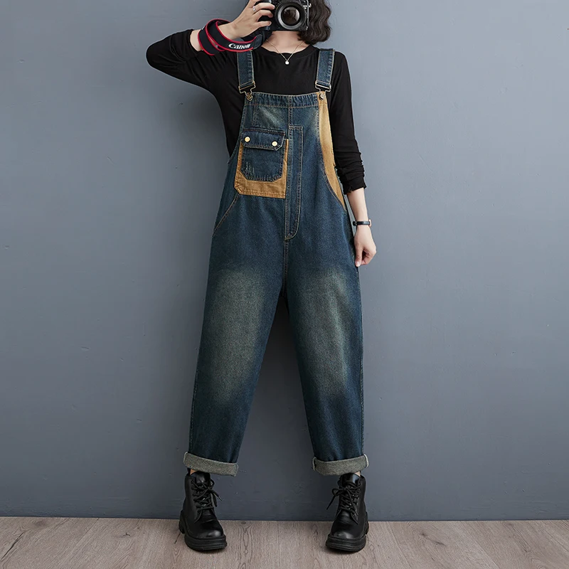 

#1495 Sleeveless Denim Jumpsuits Women Loose Split Joint Denim Overalls Ladies Loose Streetwear Wide Leg Jeans Jumpsuits Spring