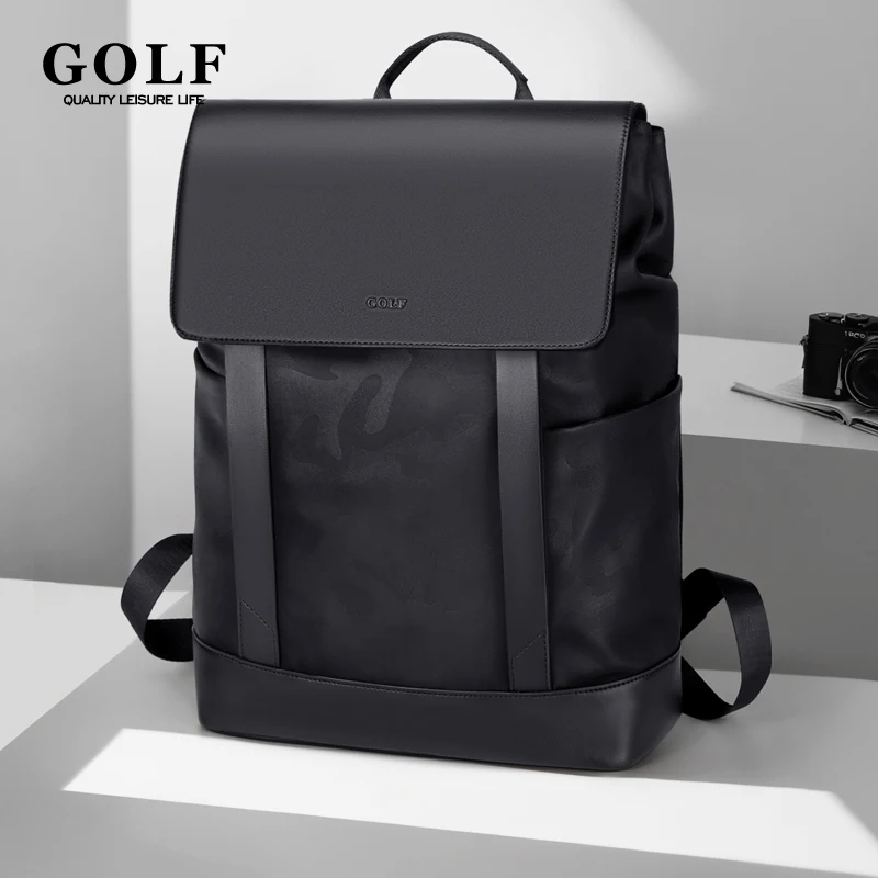 GOLF Backpack Men Black Retro Laptop Backpack 16 inch Slim Nylon Business Office Bags Stylish Man Back Pack Elegant Waterproof