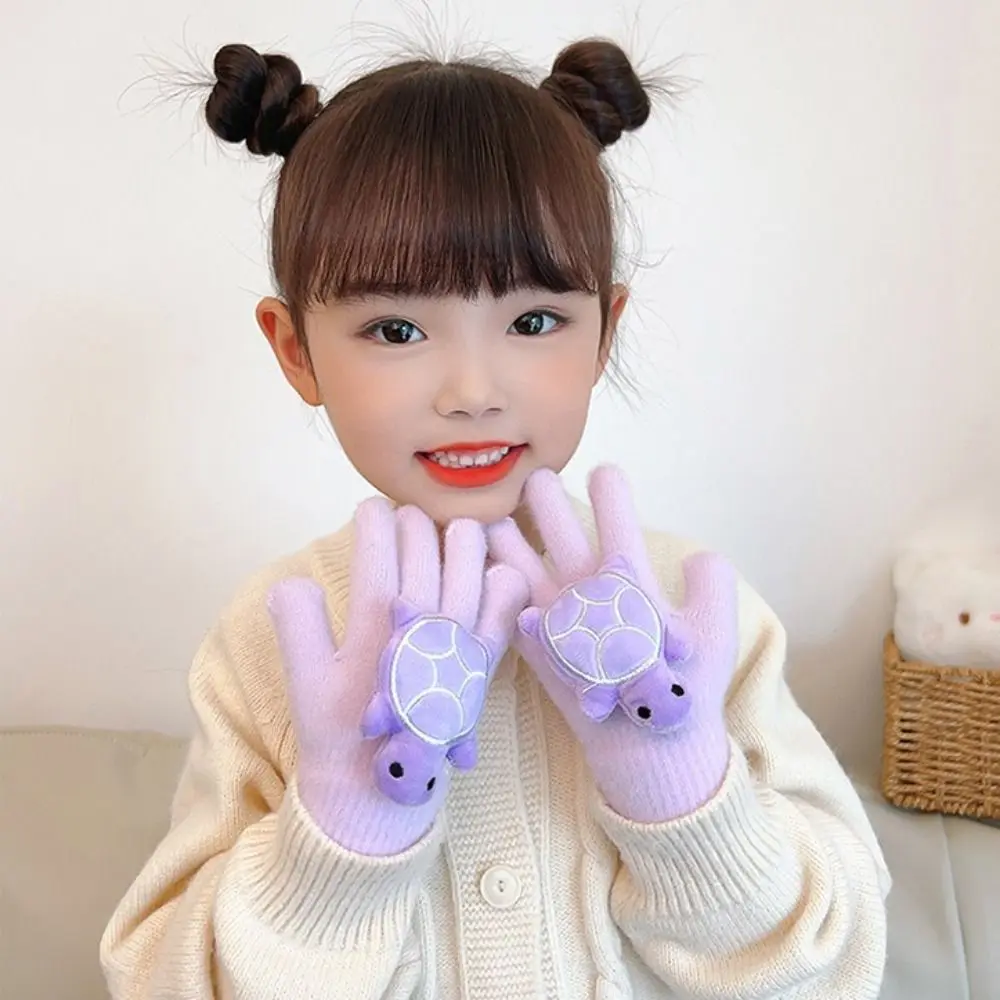 Hoge Kwaliteit Pluche Kinderhandschoenen Met Schildpad Decor 2-10 Jaar Oude Wanten Koudebestendige Flip Handschoenen gift