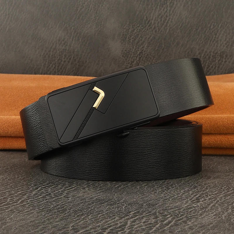 

High Quality Automatic Buckle Black Fashion Belts Men Luxury Brand Genuine Leather Waist Strap No Teeth Or Holes Jeans Waistband