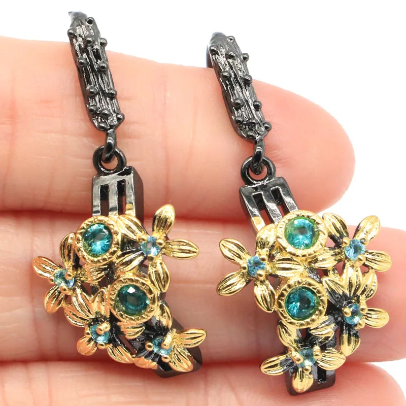 

Buy 5 Get 1 Free 39x18mm Vintage 7.3g Blood Ruby Violet Tanzanite Aquamarine Tanzanite Peridot Black Gold Silver Earrings