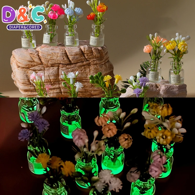 

2Pcs 1:12 Mini Flower Vase Dollhouse Accessories Simulation Pink Rose White Jasmine Mini Floral Arrangement Miniature Model