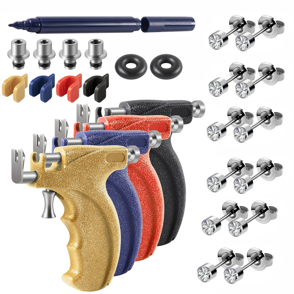 

Professional Ear Piercing Gun Kit with 6 Pairs 361L Surgical Steel Earrings Steel Gun Stud Earrings for Body Nose For Home Use