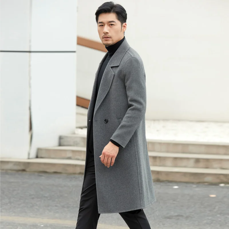 Jueqi men's cashmere coat medium length double-sided woolen coat 100% pure wool woolen coat MR-3016