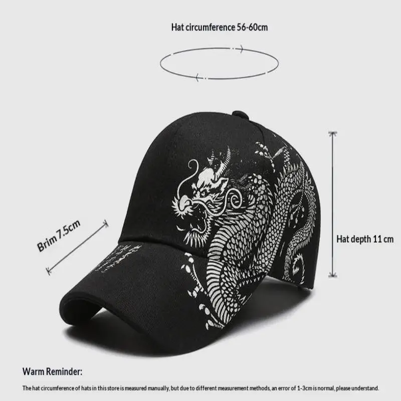 New 1Pcs Cotton Baseball Cap With Chinese Dragon Print Adjustable Strap Multiple Colors For Daily Wear Outdoor Sports Hiking