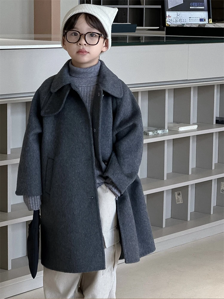 2-14Years New Kids Reversible Cashmere Coat Cool Boys Fashion Long Coat Fleece Thicken Warm OuterWear Children Winter Clothes