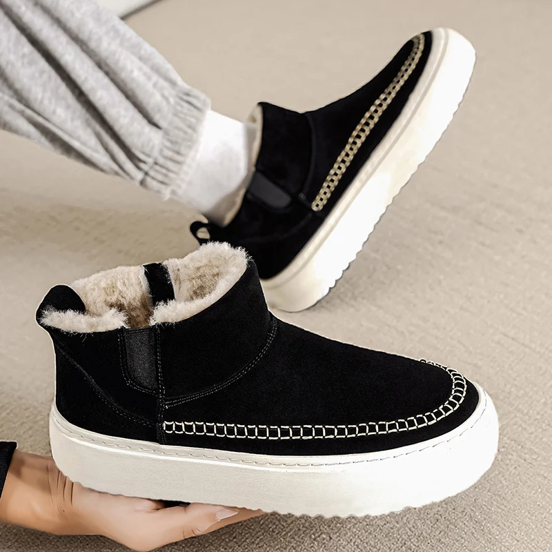 

Winter Men's Thick-Soled Fleece-Lined Cotton Boots - Youth Slip-On Warm Short Ankle Boots