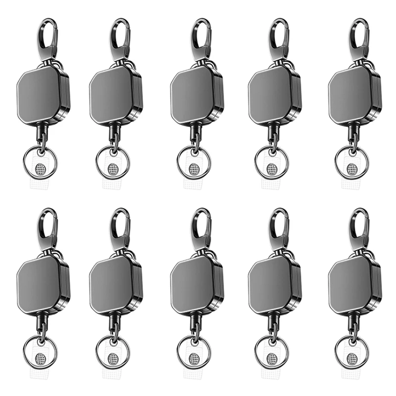 Heavy Duty Metal Retrátil Mosquetão Keychain, Cinto Emblema Carretéis Clip, Cabo De Fio De Aço Reforçado, 28.3 ", 10X