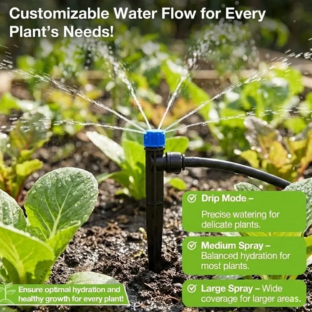 Automatic Garden Watering Quick Connect Drip Irrigation System Kit with 1/4 and 1/2 Inch Tubing Adjustable Nozzles Sprinklers