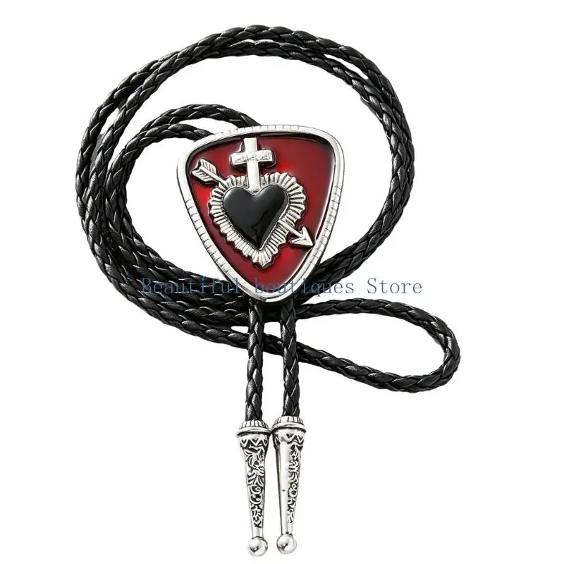 U4LF Stage Outfit Bolo Necklace with Heart Pendant, Black Braided Cord and Western Statement Look Appeal Details Wear