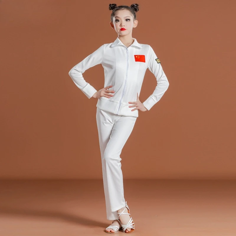 Terno de dança latina personalizado, vestido de prática para meninas, competição profissional, vestido escolar, uniforme de manga comprida, calças superiores
