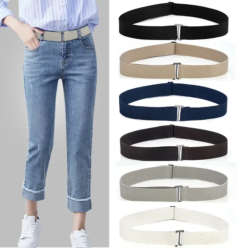 New Elastic Invisible Belt Adjustable Size Flat Buckle Waist Belt Women No Show Stretch Jeans Pant Belt Slim Easy To Wear