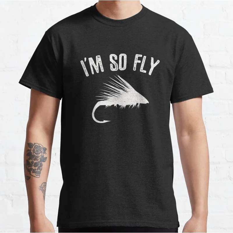 

"Fly Fishing Pun - I'm So FLY Retro Outdoors sport gift for fishermen Short-sleeve crewneck T-shirt large size Adult Tops S-6xl