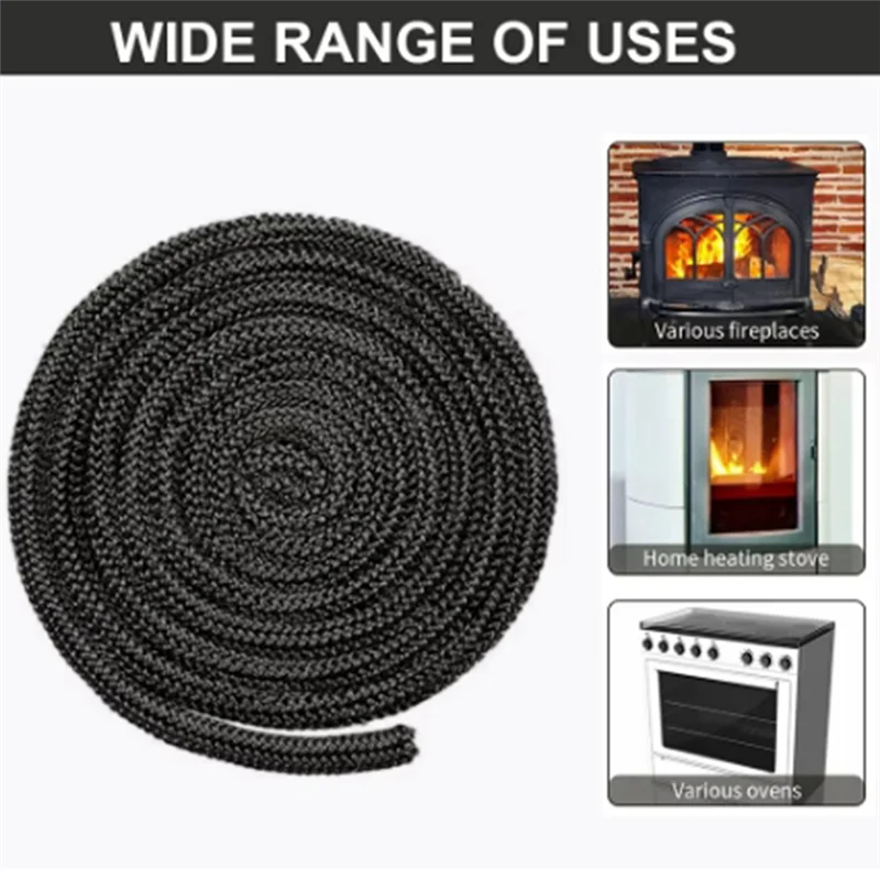 Веревка для печи Стекловолоконный шнур для каминной двери Высокотемпературная дровяная печь Черный прокладочный шнур Уплотнительная веревка длиной 2,5 м-ABUA