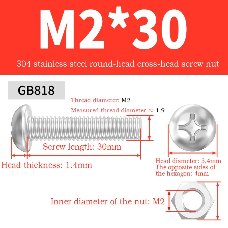 304 Stainless Steel Extended Cross Round Head Screws with Nuts M2/M3/M4/M5/M6/M8 Fully Threaded Rods Pan Head Bolts Fasteners