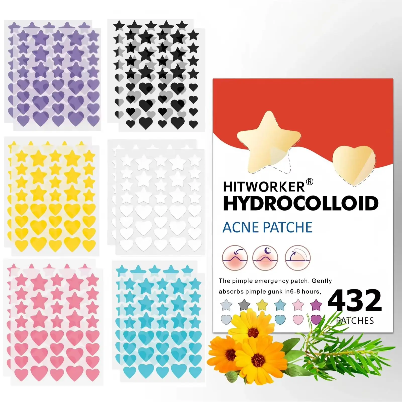 432 عدد رقعة حب الشباب، خالية من الكحول، خالية من العطور، لطيفة وفعالة، تستخدم لتغطية حب الشباب والخافتات، رقعة بقعة الوجه #1