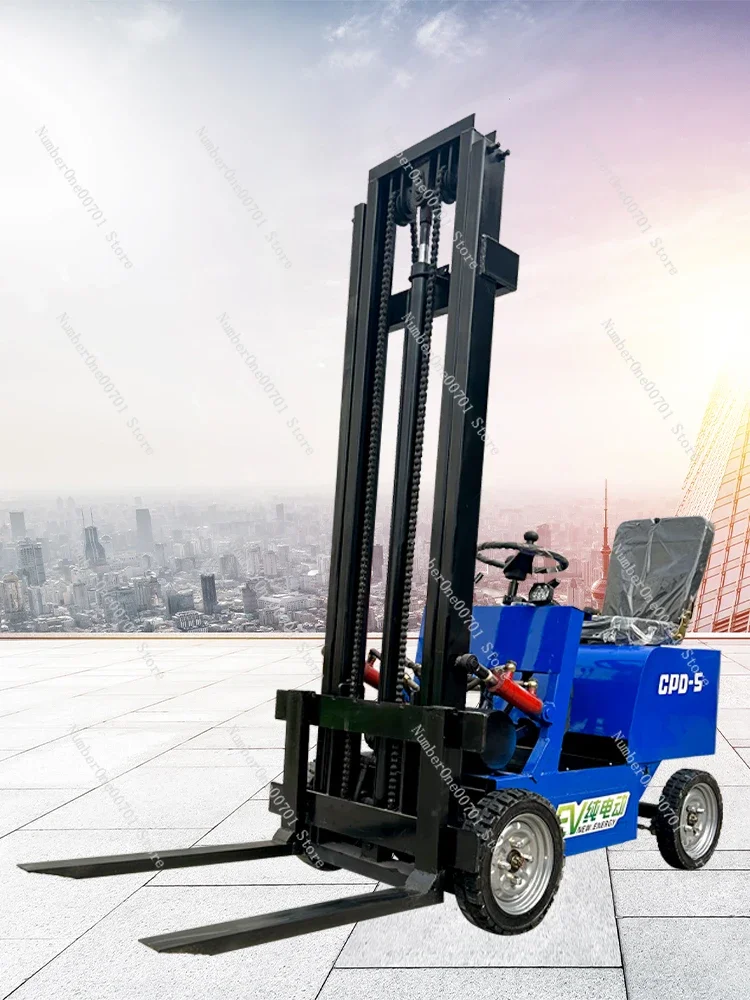 Small Electric Simple Forklift Vehicle-Mounted 1 Ton Four-Wheel Stacker Hydraulic Lifting Household Loader Truck