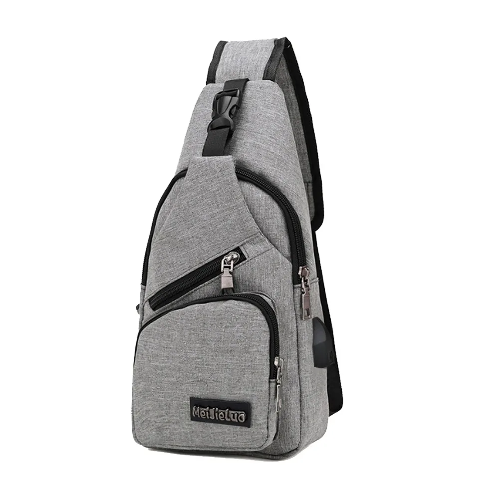 Bolso de pecho antirrobo para hombre, bandolera de mensajero de viaje corto, bolso de cuero para hombre, mochila cruzada con carga USB, paquete escolar