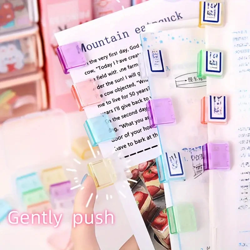 20pc Candy Color Transparent Push Paperclip Pusher Papers Test Fils Mini Storage Clip Index Page Clamp Office Binding Stationary