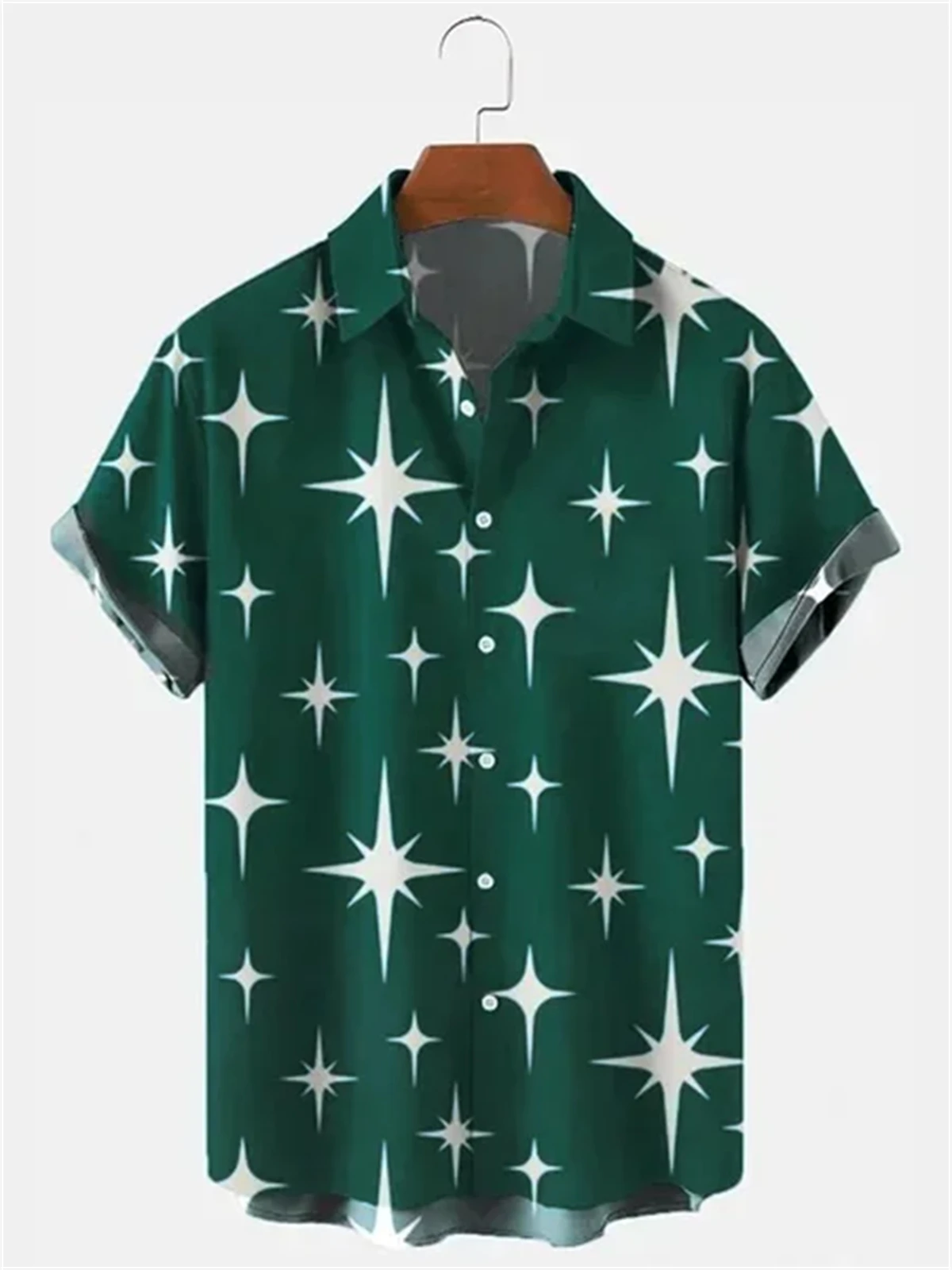2026 New Men's Hawaiian Short Sleeve Shirt Star Print Men's Shirt Large Size Fashion Casual Lapel Summer Beach Short Sleeve Top