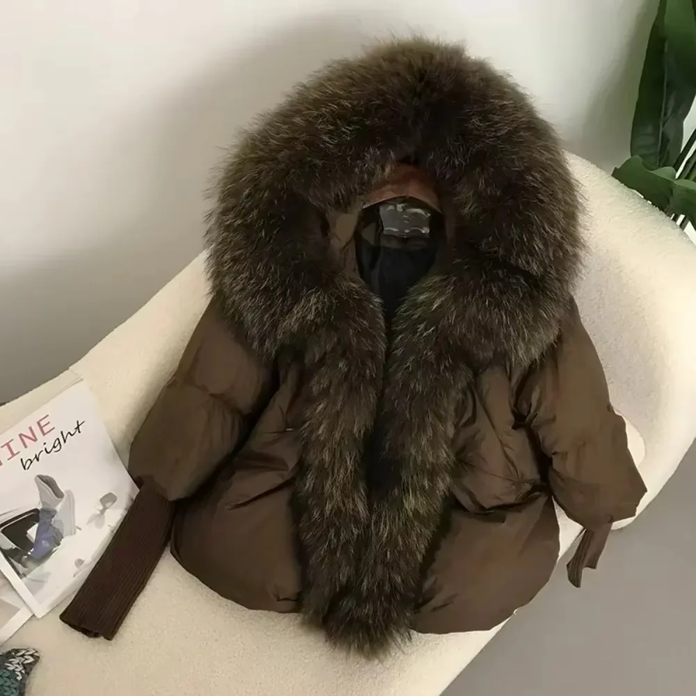 Down Jacket Women Real Fox Fur Coat Woman Hooded Thick Winter Warm Loose Natural Raccoon Fur Duck Down Coat Streetwear Outerwear