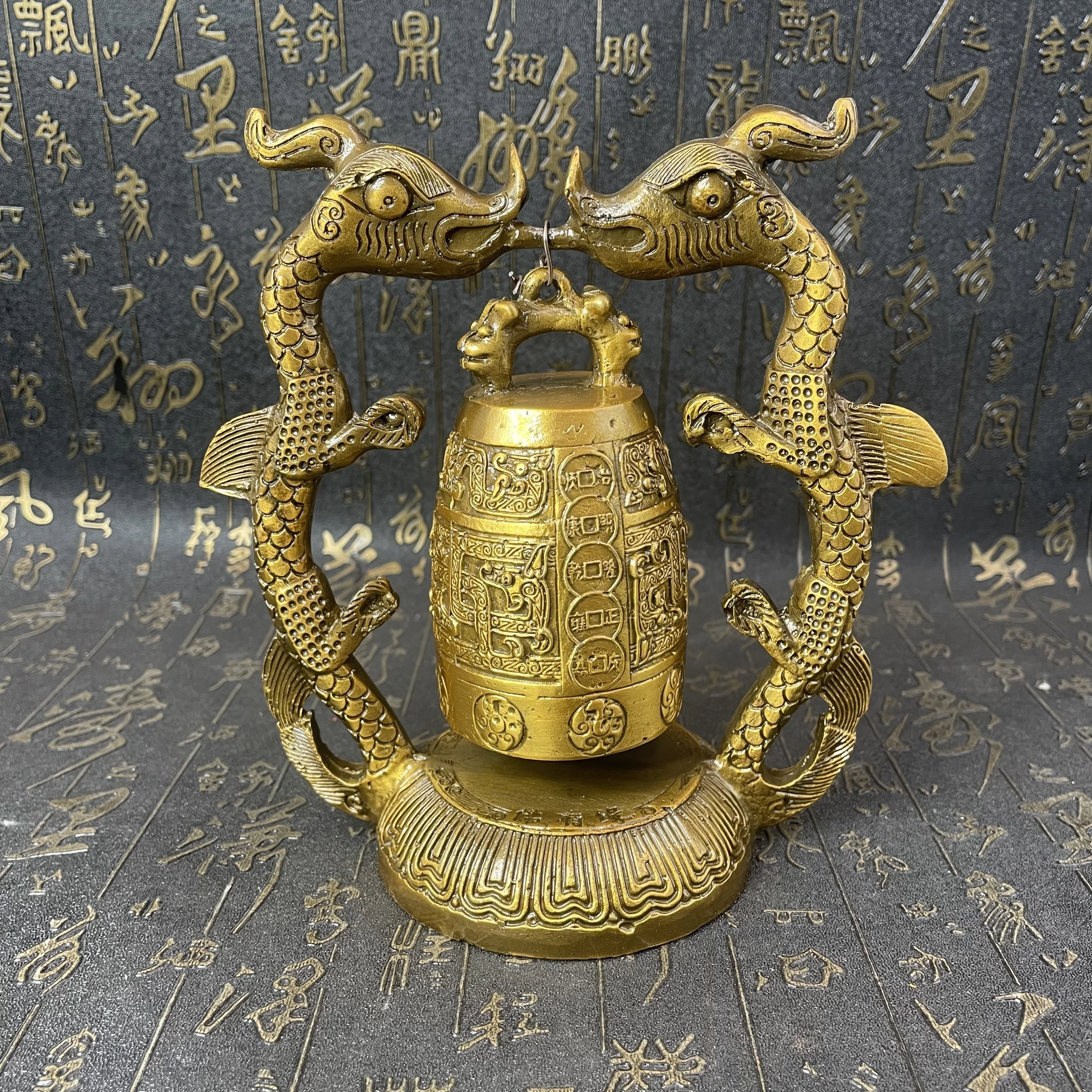 Brass bronze chime ornaments Shuanglong Jinzhong alarm bells ringing ancient musical instruments home decoration