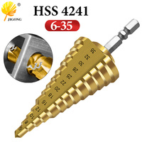 1Pcs 6-35 MM HSS Hexagon Shank Step Drill Bit Drilling Power Tools Metal High Speed Steel Wood Hole Cutter Step Cone Drill