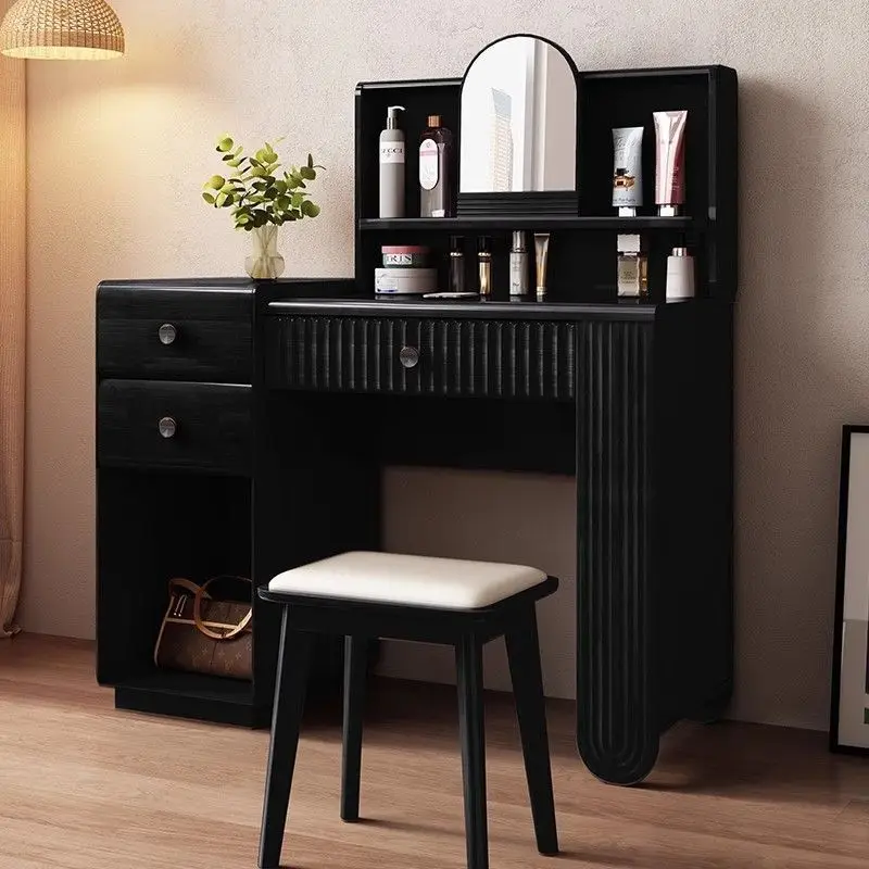 All solid wood dresser French retro American black makeup table bedroom storage chest desk integrated small apartment