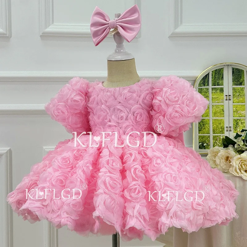 KLFLGD Baby Pink Dress Elegant Girl Beauty Pageant Dress Carnival Party Dance Evening Dress First Christmas Dress