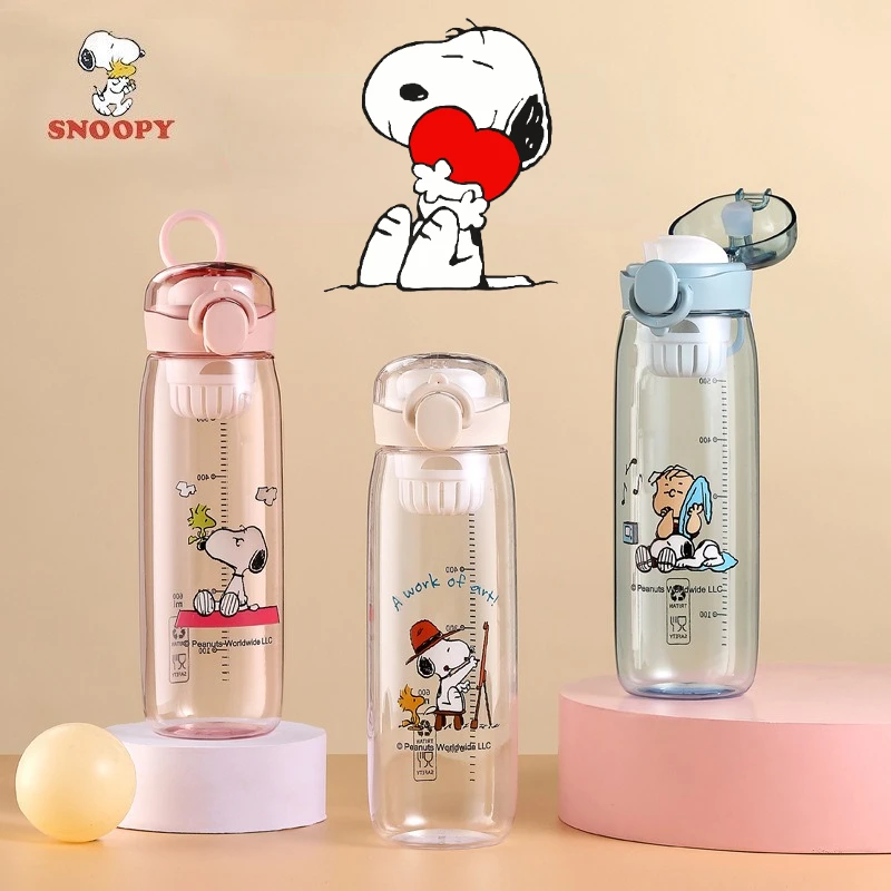 600ML Snoopy butelka wody studenci picie proste kubki chłopcy i dziewczęta przenośny sportowy kubek na wodę o dużej pojemności szczelny prezent