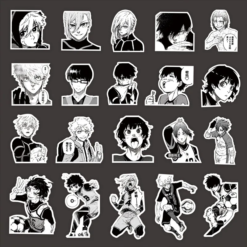 70 autocollants anime Blue Lock, stickers graffiti dessin animé noir et blanc, pour téléphone, skateboard, cahier, cadeau, jouet