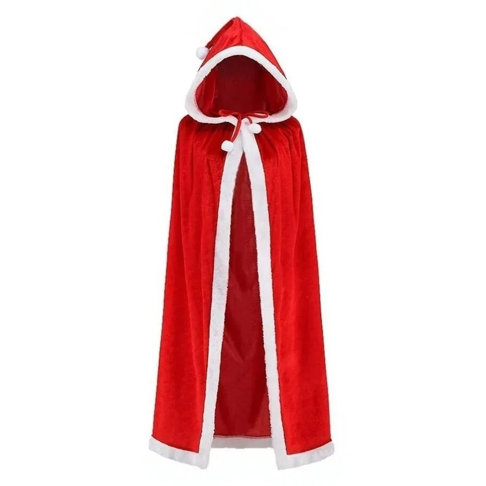 New Velvet Material Hooded Cloak Shawl Unisex Photography Prop Santa Claus Costume Red Color Cosplay Cape Christmas Party