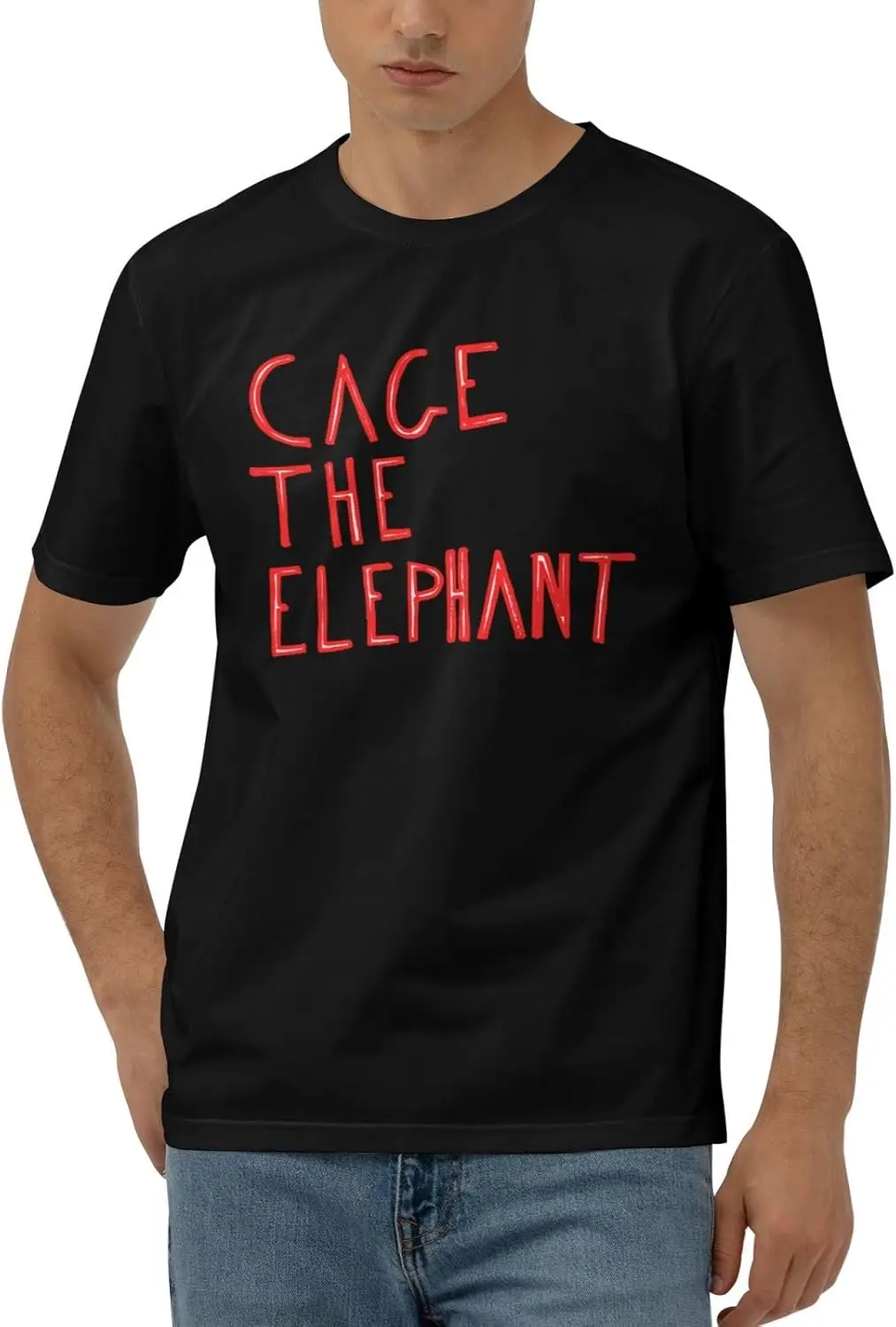 Cage The Music Elephant Shirt for Men Short Sleeve Crew Neck Lightweight Casual T Basic Teetees Tops Black