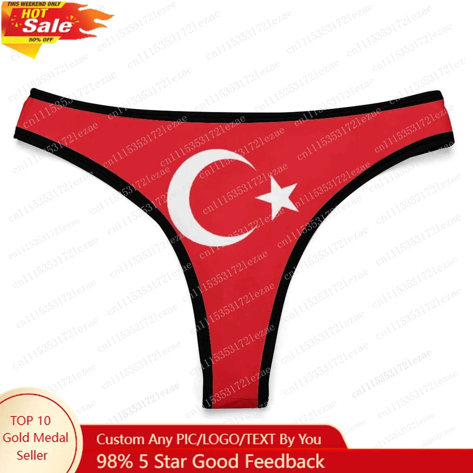 Turkish Flag Custom Ice Silk Thong Panties Women's Comfortable Briefs S-2XL Suitable for Everyday Wear and All Seasons