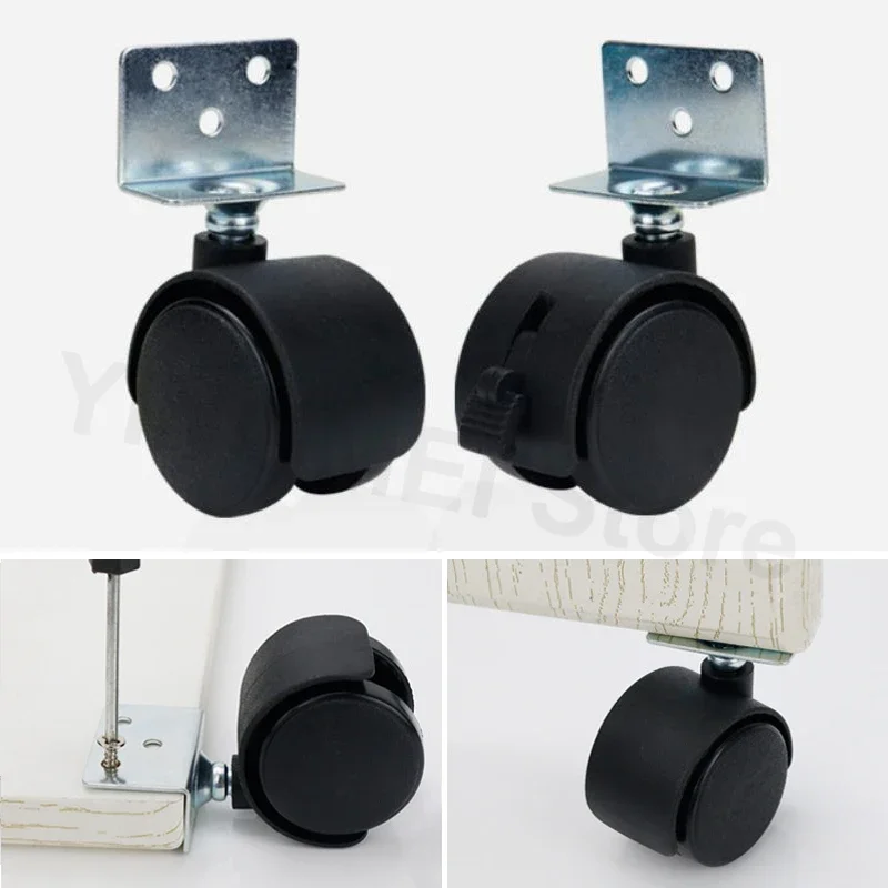 4pcs 1.5/2 Inch Silent Flat Casters Right-Angle Wire Teeth Planter With Furniture Plastic Caster Office Universal Cabinet Wheels