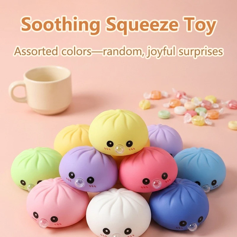 Cute Squishy Bun Squeeze Toy Set With Steamer Bubble Blowing Fidget Toy Soft Stress Relief Toy Mini Desktop Ornament For Adults