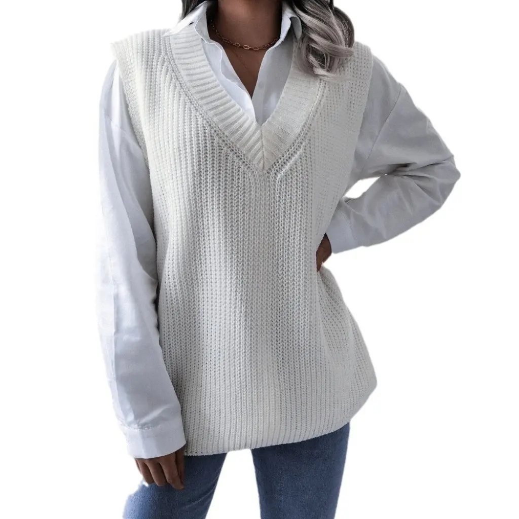 

Women's V-neck Casual Loose Knitted Sweater Vest Autumn Winter Fashion Europe And United States Style Clothing