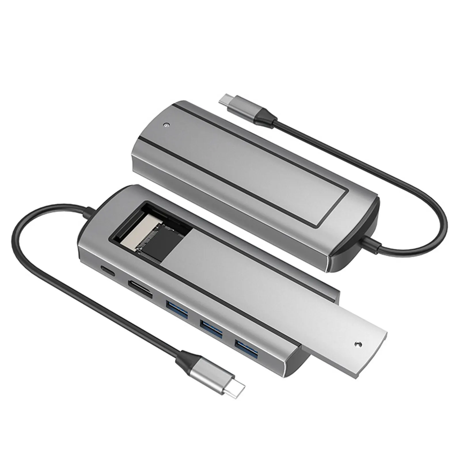 

Металлический компактный корпус жесткого диска SSD M.2 и док-станция-концентратор Type-C и порт PD-IN мощностью 100 Вт