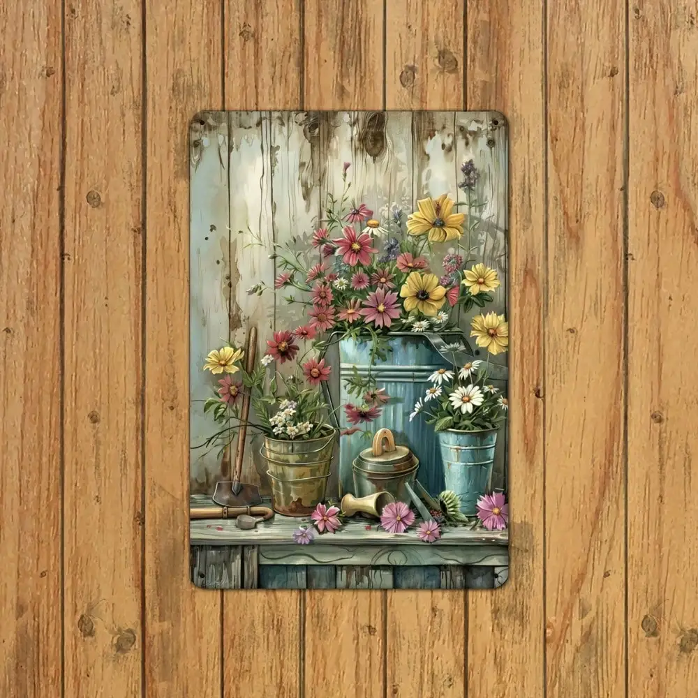 Vintage Forged Iron Floral Garden Sign Rustic Metal Wall Art Indoor Outdoor Decor