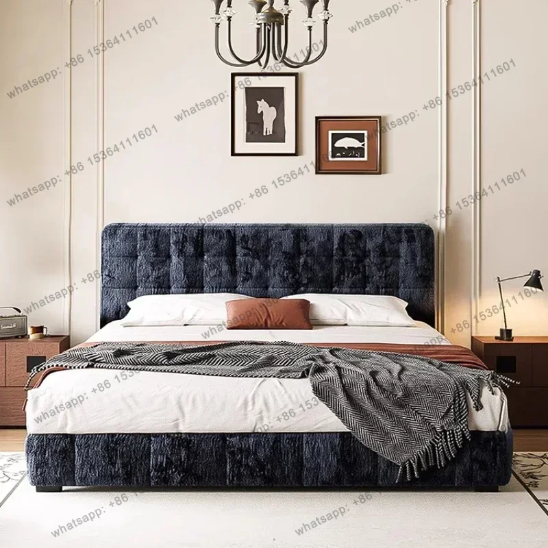 Velvet Modern Luxury Puff Style Fabric Bed Marriage Double Bed Bedroom Beds Bedframe Mattress Set Furniture