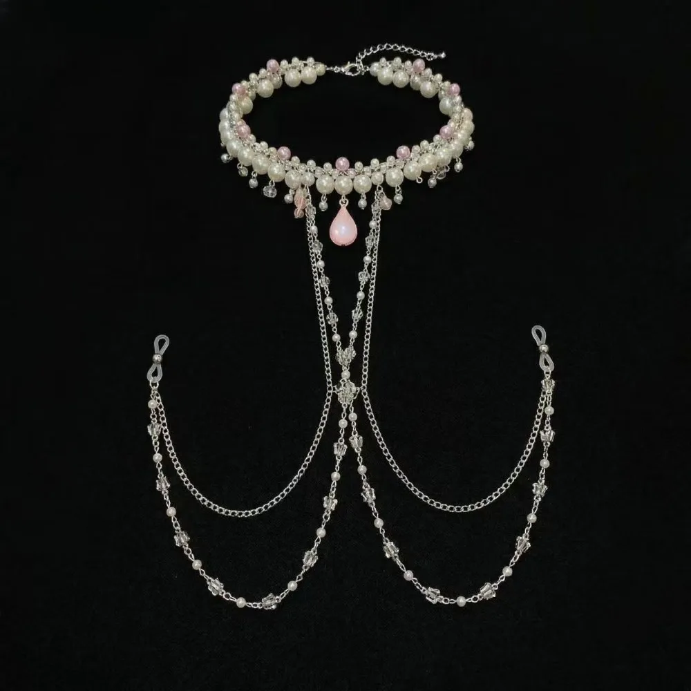 Adjustable Non-piercing Nipple Clamps Clips, Silicone Loop with Pearl Choker, Gentle Teasing Body Chain Female Sex Toy for Women