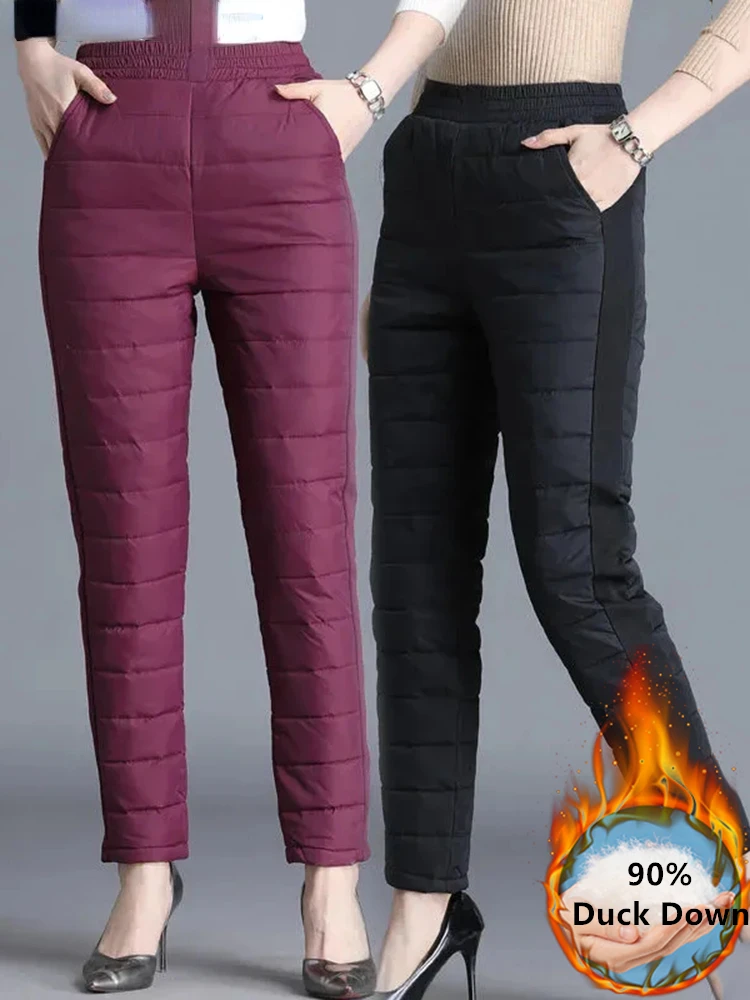 

Winter 90% Duck Down Thicken Harem Pants Mom Casual High Waist Warm Pantalones Loose Windproof Straight Spodnie New Trousers