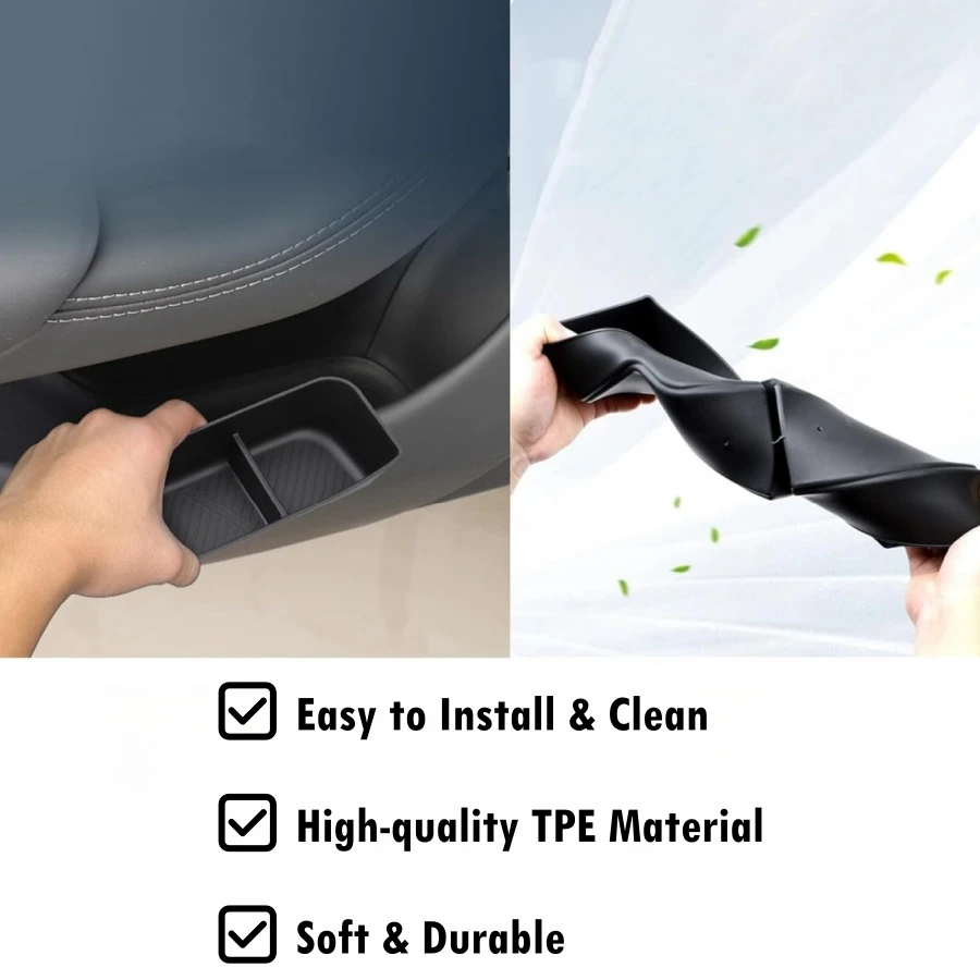 2PCS Front Door Side Storage Box Trays For Tesla Model X 2023 2024 TPE Recessed & Washable Door Slot Pocket Door Side Organizer