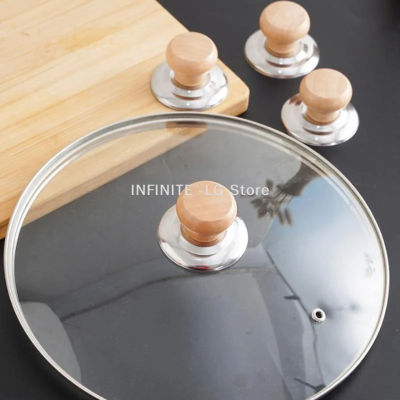 3 PCS Universal Pot Lib Knobs Caps Wooden Heat-Resistant Cooking Pan Lid Covers Replacement Lifting Handle Cookware Handgrip
