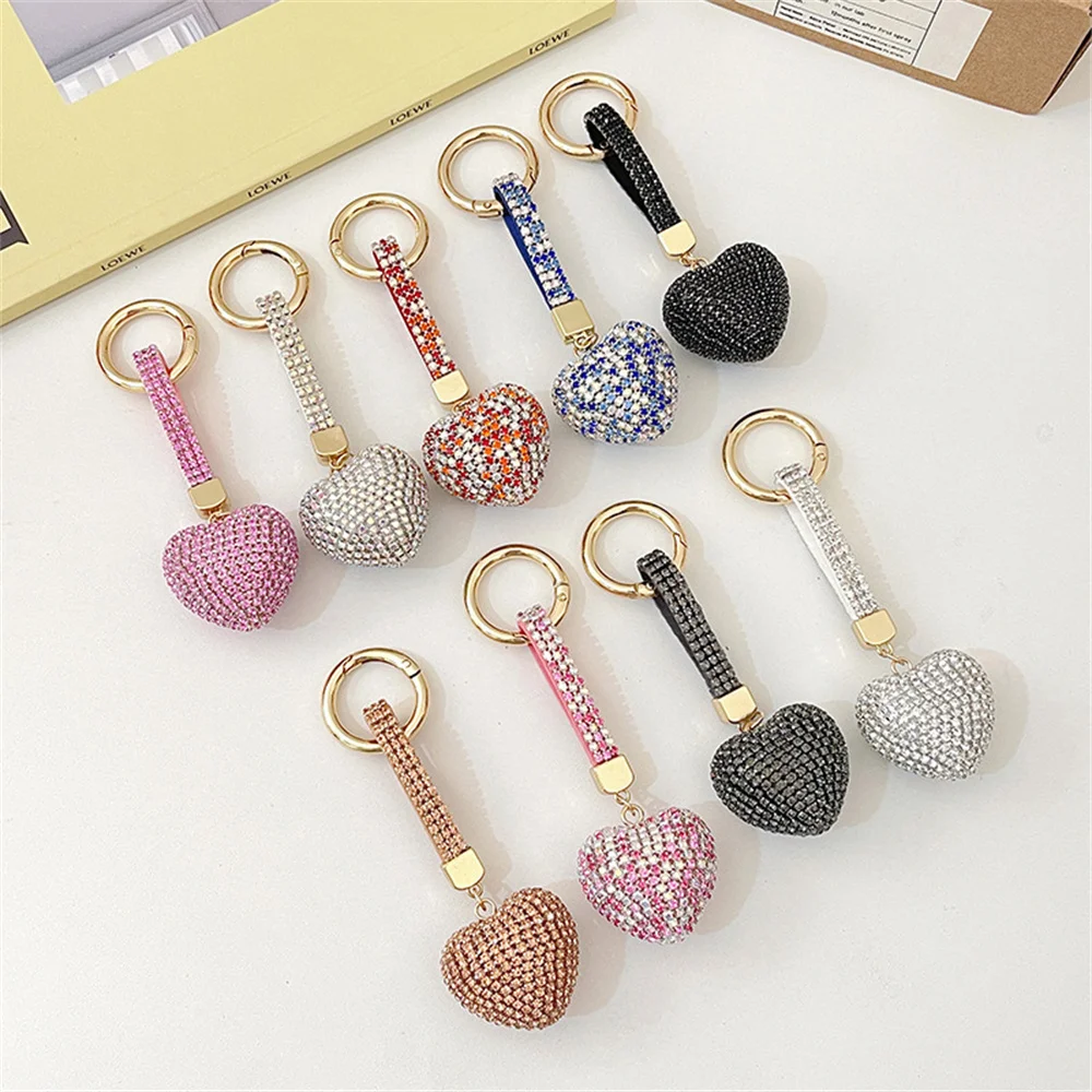 Rhinestone Heart Keychain Bling Shining Full Crystal Key Ring Jewelry Accessories Bag Pendant Car Hanging Ornament Special Gift