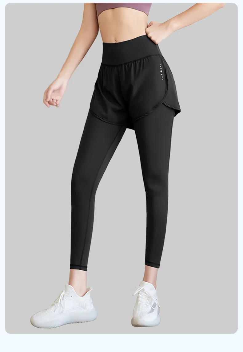 Breathable Mesh Panel Women's Running Tights High Waist Tummy Control Butt Lifting Seamless Yoga Leggings with Hidden Shorts